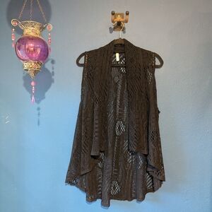Xhilaration Black Crochet Sleeveless Cardigan